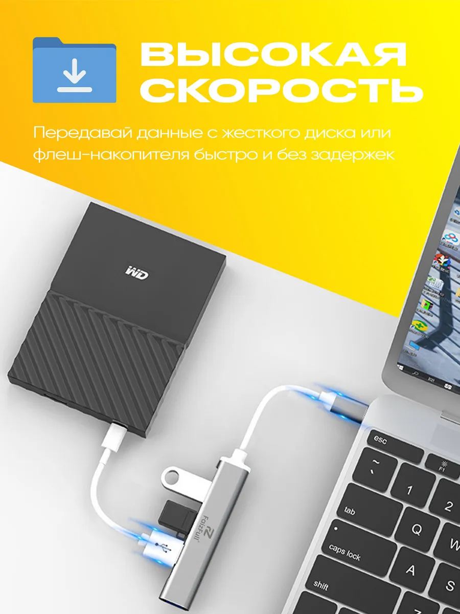 USB-хаб 4-в-1, штекер Type-C — фото 3 из 6