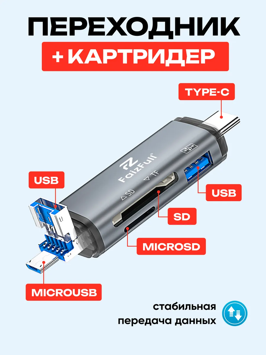 Картридер 5-в-1: SD и microSD